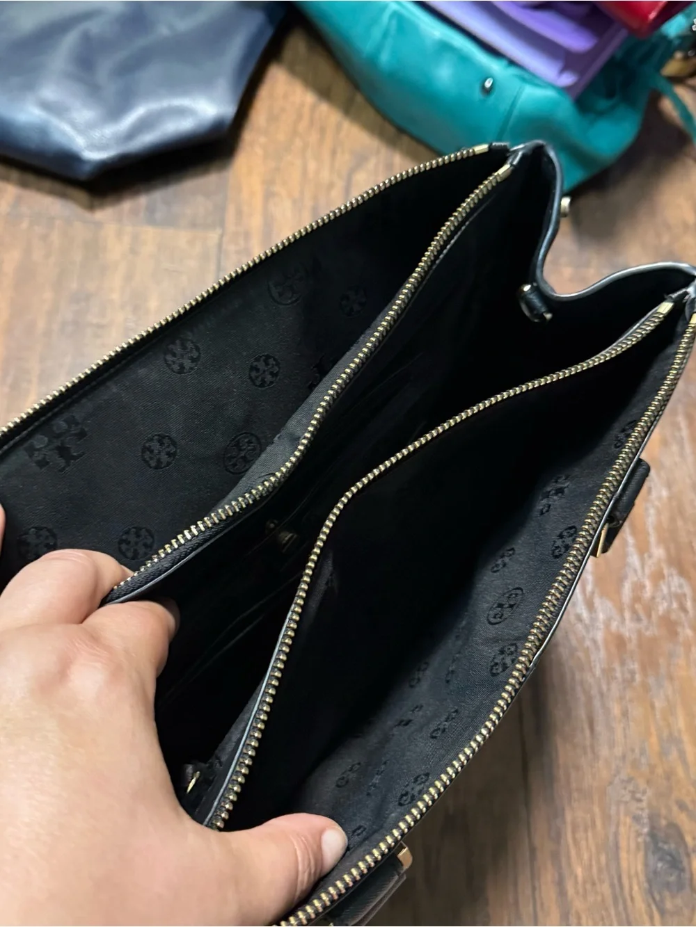 Tory Burch Black Robinson East/West Double Zip Tote